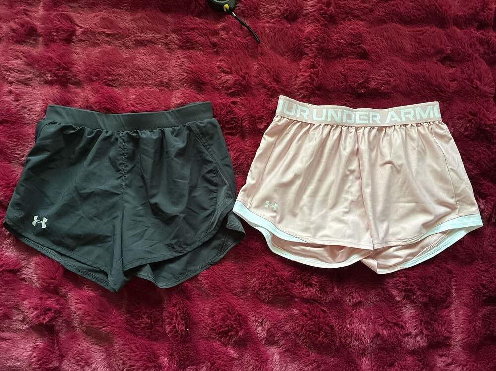 2 Under Armour Women's Fly-By and Play Up Running Shorts Pink/Black Sz S A558